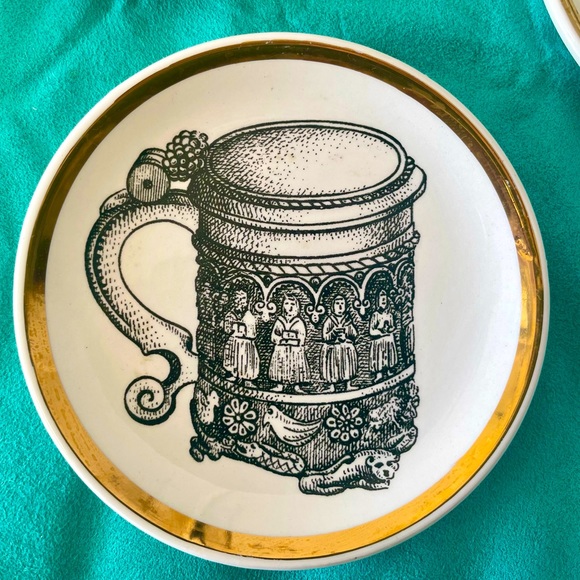 Fornasetti for Bucciarelli Vessels Milano Italy MCM Gold Porcelain Coasters Set - Picture 7 of 11